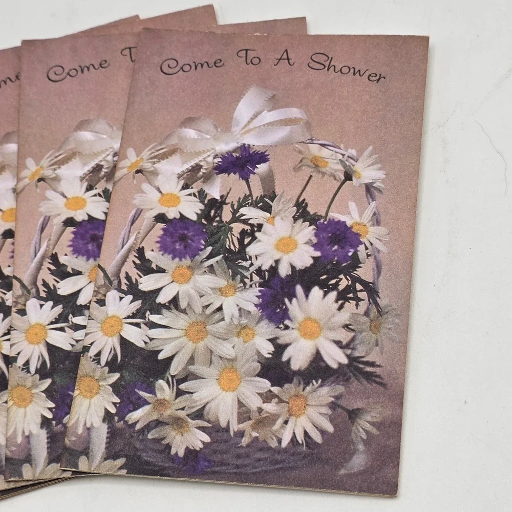 American Greetings Shower Invitations Unused Brown Floral Daisy Vintage 1972 4ct